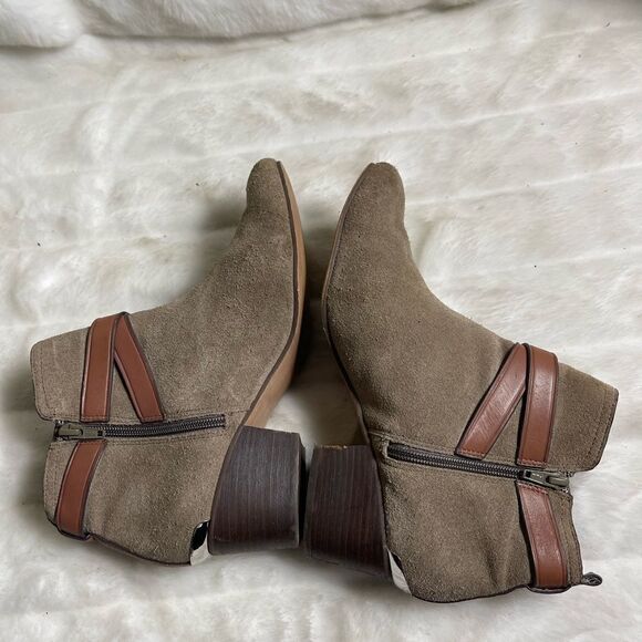 Coach Pauline leather suede khaki & Tan straps ankle boots side zipper s… - Picture 3 of 15